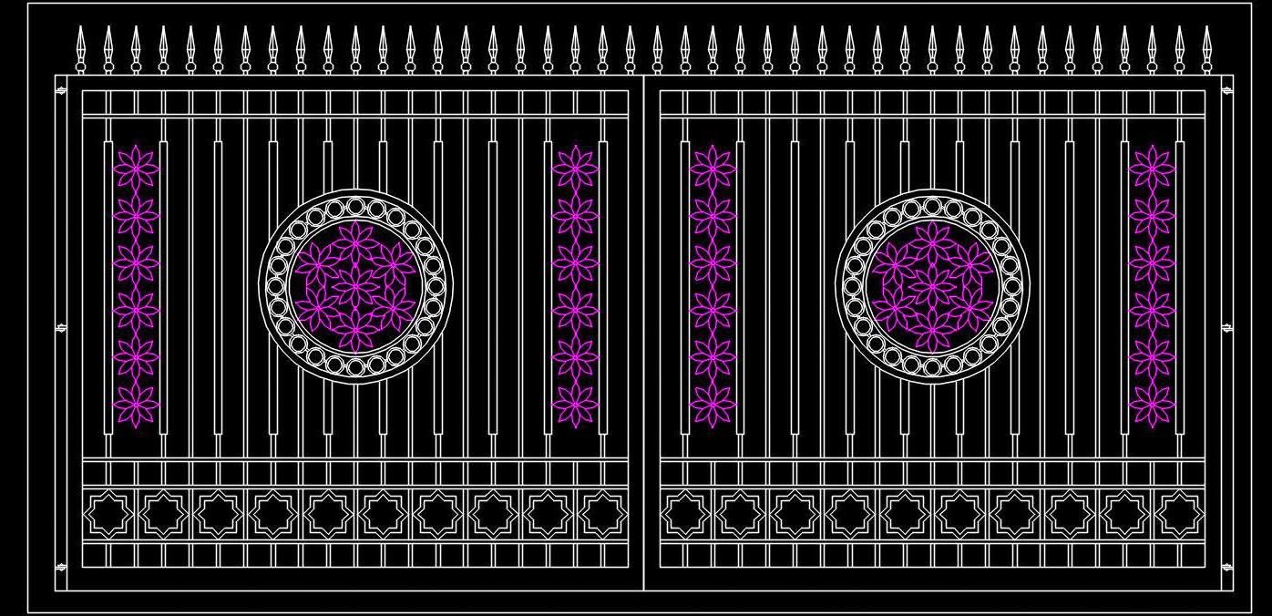 Floral Pattern Main Gate Design CAD Block